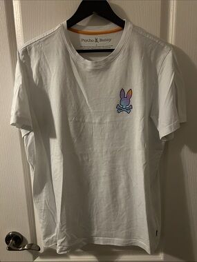 Psycho Bunny White Tee with Pastel Gradient Bunny Logo